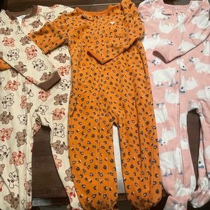 3 pack fleece footie pajamas size 3T with animal prints